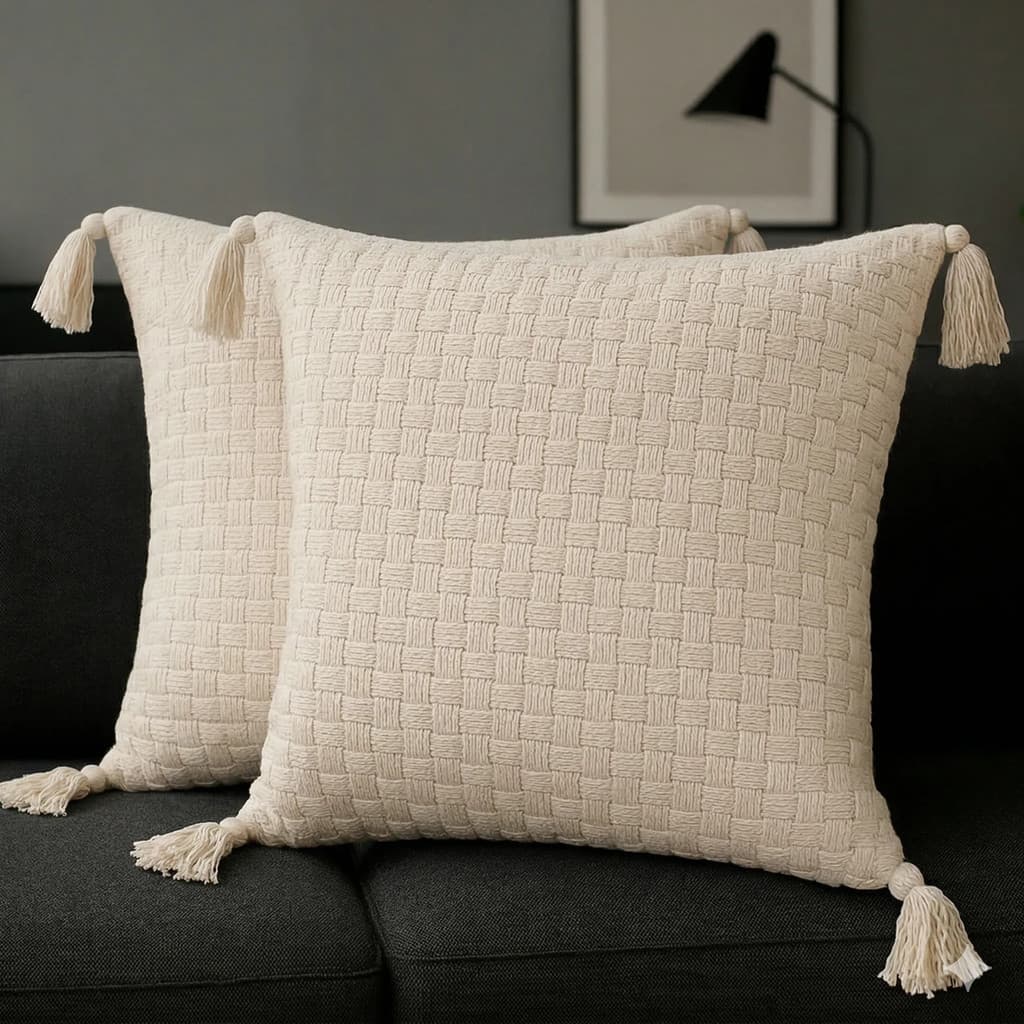 Kit 2 Capas De Almofada Bohochic 40x40cm Pompom Sofá Sala
