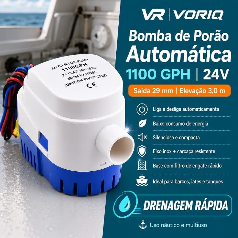 1 PCS 1100GPH 24V Bomba Submersível Automática De Água De Barco Marítimo De Porão 24V Submersível Branco & Azul