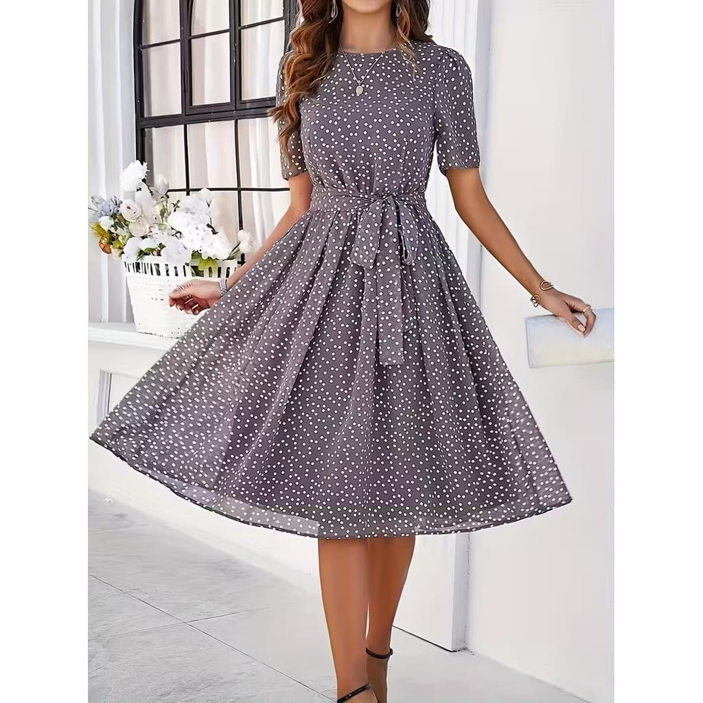 2026 primavera novo estilo francês Polka Dot vestido feminino cintura estreita mais magro olhar temperamento A linha sai