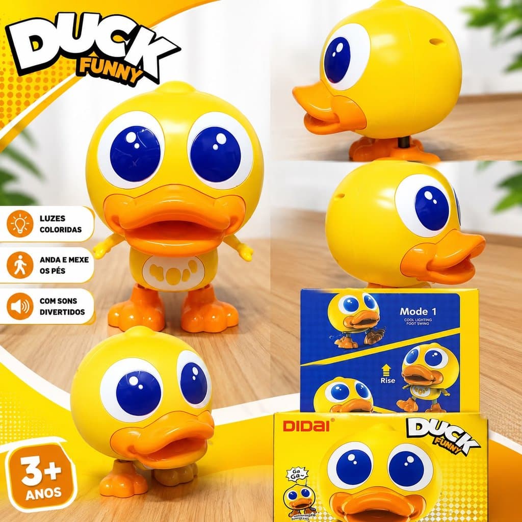 Brinquedo Pato Patinho Dançante Musical Dançarino, Anda E Mexe, Com Luz E Som