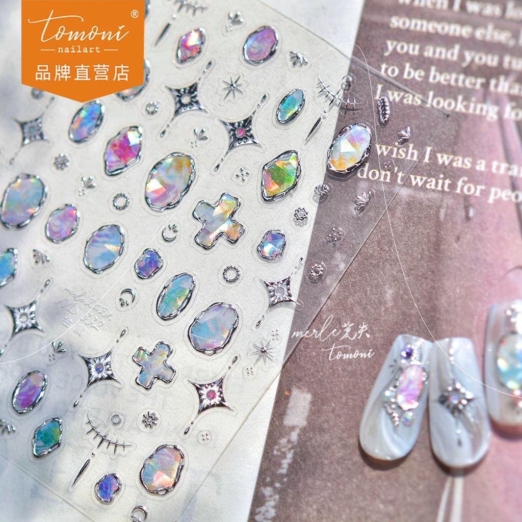 Tomani & Mo Shi Metal Nobre Elegante Manicure Adesivos Luz Estilo Maduro Adesivos de Unhas Borboleta Coração Adesivos Co