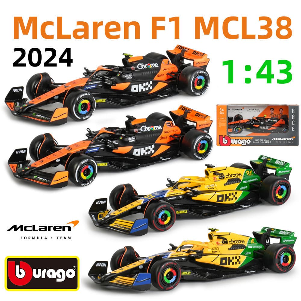 Bburago 1 : 43 2024 Mclaren MCL38 Miami Monaco F1 F贸rmula Carro Ve铆culos Fundidos Modelo Colecion谩vel Brinquedos De Corr
