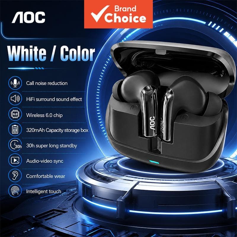 Fones de ouvido AOC ACT4635 TWS Sem Fio Fones de Ouvido 30H de Reprodução Cancelamento Inteligente de Ruído Fones