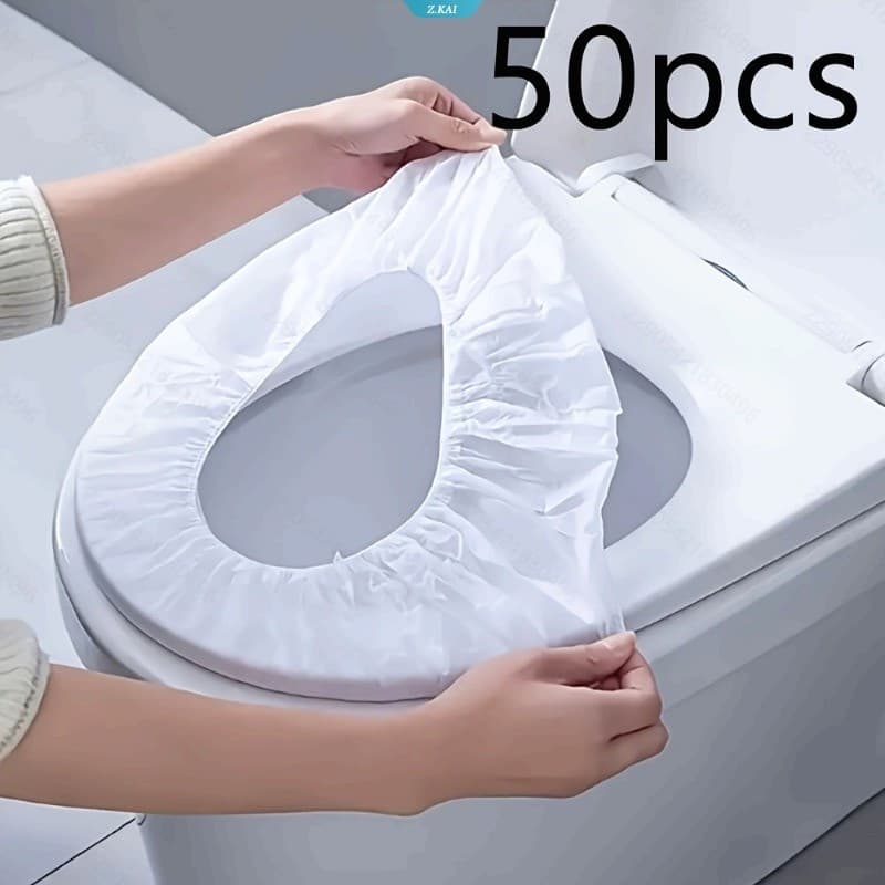 Capas Descartáveis para Assento Sanitário, 50 Peças com Faixas Elásticas - Protetores Higiênicos Portáteis para Viagens