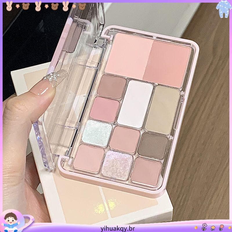 Paleta de sombras de 12 cores com ponta de coração Blush destacando contorno paleta multifuncional cor terra fosco perol