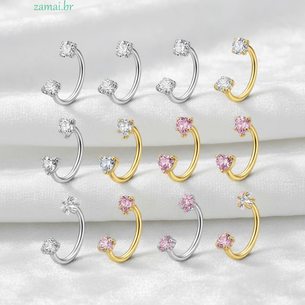 ZAMAI 2 PCS Brincos De Hélice De Cartilagem , Anel De Nariz Elegante De Aço Inoxidável , Joia Piercing Daith Em Forma De