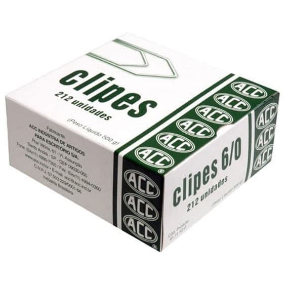 Clips de Papel n°6/0 com 212 Unidades - ACC -