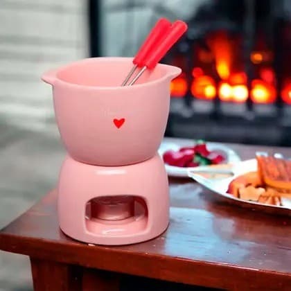 Conjunto para Fondue Cerâmica Hauskraft L'Amour 5 Peças 300ml Rosa