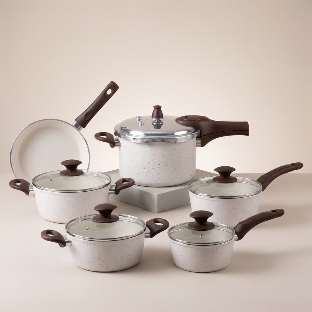 Kit Brinox Panela de Pressão 4,2L + Jogo de Panelas 5 Peças Vanilla com Revestimento Cerâmico e Indução
