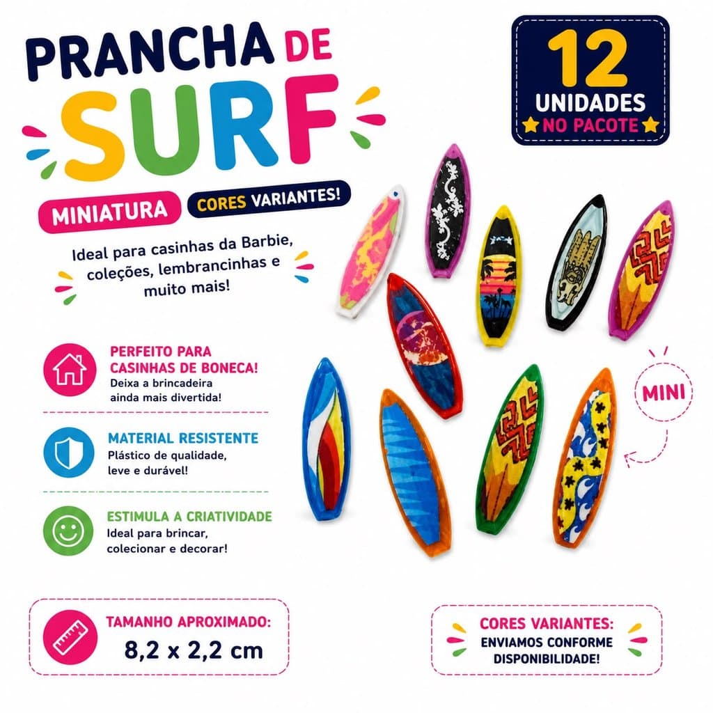 Mini Pranchas de Surf 8,3cm ‍️Brinquedo Mimos e Lembrancinhas Maquete Decoração Brindes e Sacolinha Surpresa
