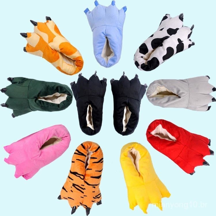 Chinelos De Pelúcia Em Formato De Animal Para Uso Doméstico/Interno .