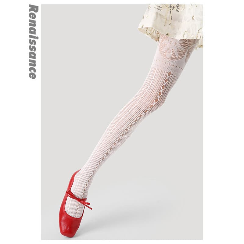 Renaissance renda branca JK Retro listras verticais meias femininas Jacquard primavera verão meia-calça fina