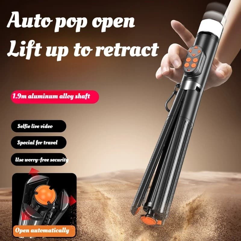 1900mm Automatic Pop-up Phone Tripod All in One Extendable Selfie Stick with Detachable Remote Compatible All Phone