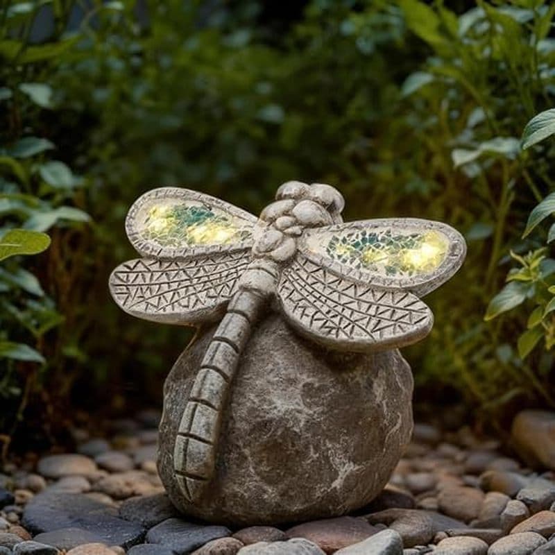 Estátuas Solares De Jardim De Libélula & amp ; Decoração De Estatueta De Quintal De Resina Leve E Externa | Ornamento À