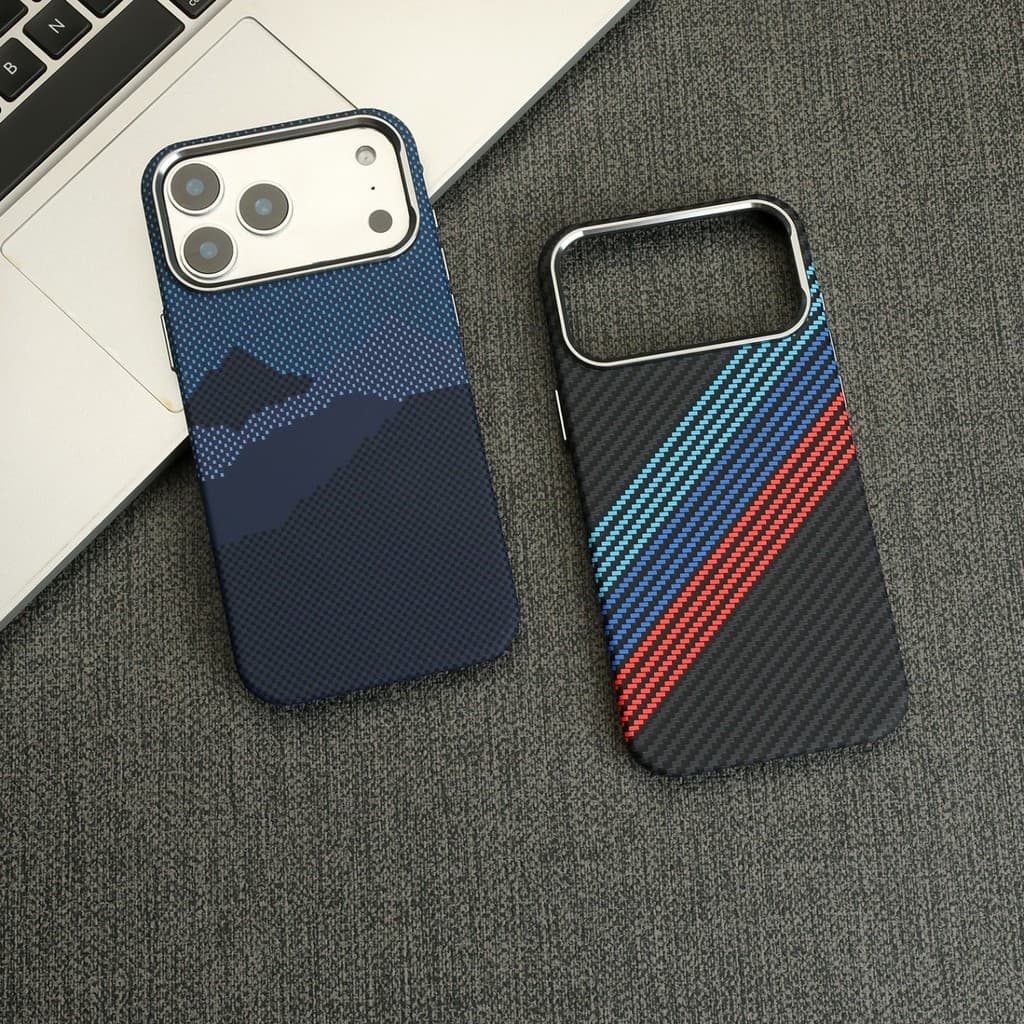 Capa para iPhone 17 Pro Max, capa protetora magnética de fibra de carbono com padrão Kevlar, cobertura total fosca par
