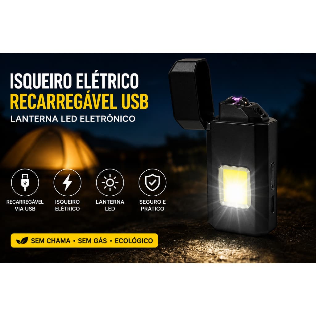 Isqueiro Elétrico Recarregável Usb Lanterna Led Eletrônico