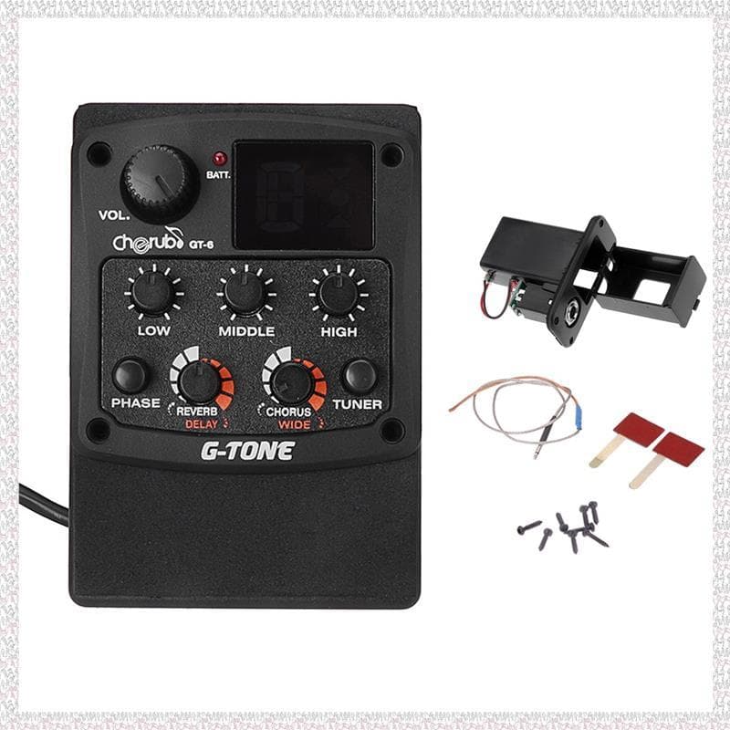 (Otgl) G-Tone GT-6 Pré-Amplificador De Guitarra Acústica Piezo Pickup Equalizador EQ De 3 Bandas Sintonizador LCD Reverb