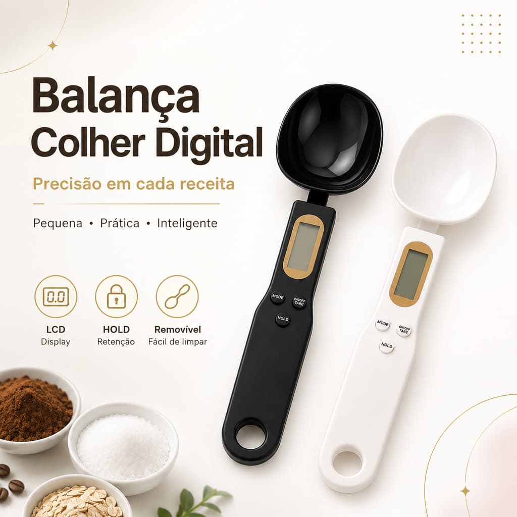 Balança Colher Digital LCD Precisão para Café Temperos Suplementos Cozinha com HOLD