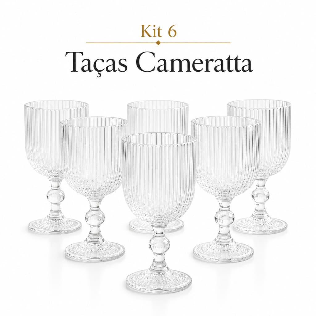 Kit 4 Taças Cameratta 360ml Vidro Transparente Canelado Mesa Posta Elegante