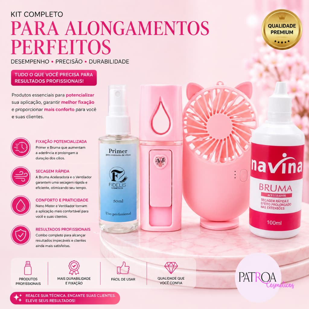 Primer Fidelis + Bruma Navina  Nano Mister e Ventilador Para Extensão De Cilios