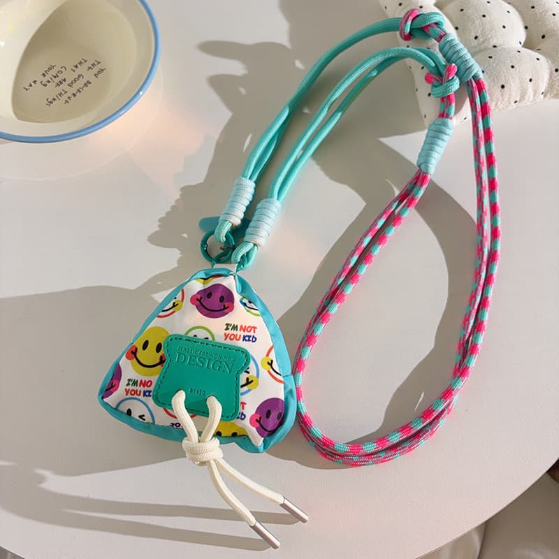 Estilo coreano na luz ciano colorido Smiley triângulo saco pingente caso de telefone cordão Diagonal Mini moeda bolsa Un