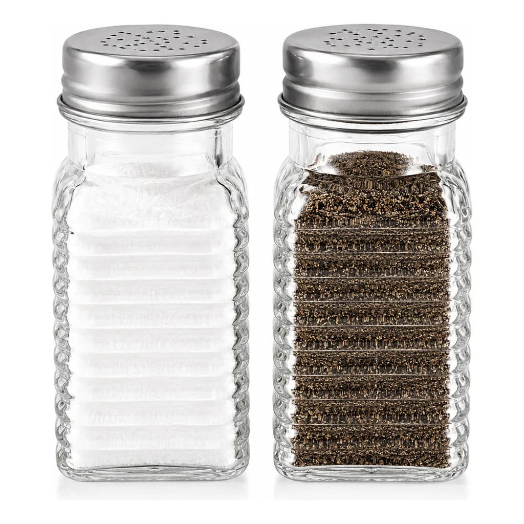 Kit Saleiro E Pimenteiro Vidro 80ml Cozinha Gourmet Premium Prateado
