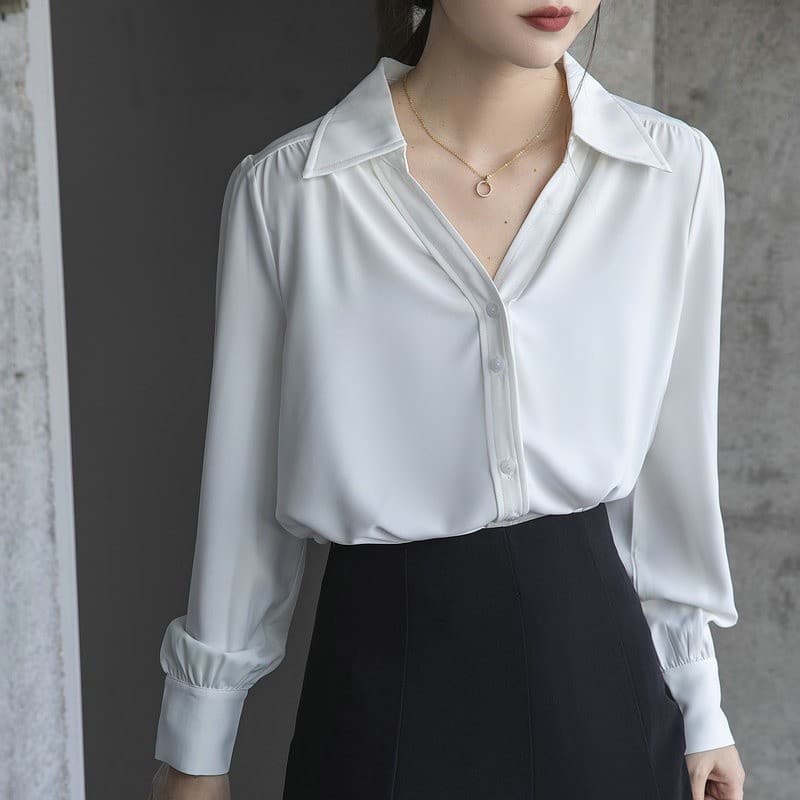 Francês Commuter profissional camisa branca feminina de manga comprida 2026 primavera outono novo estilo solto lapela to
