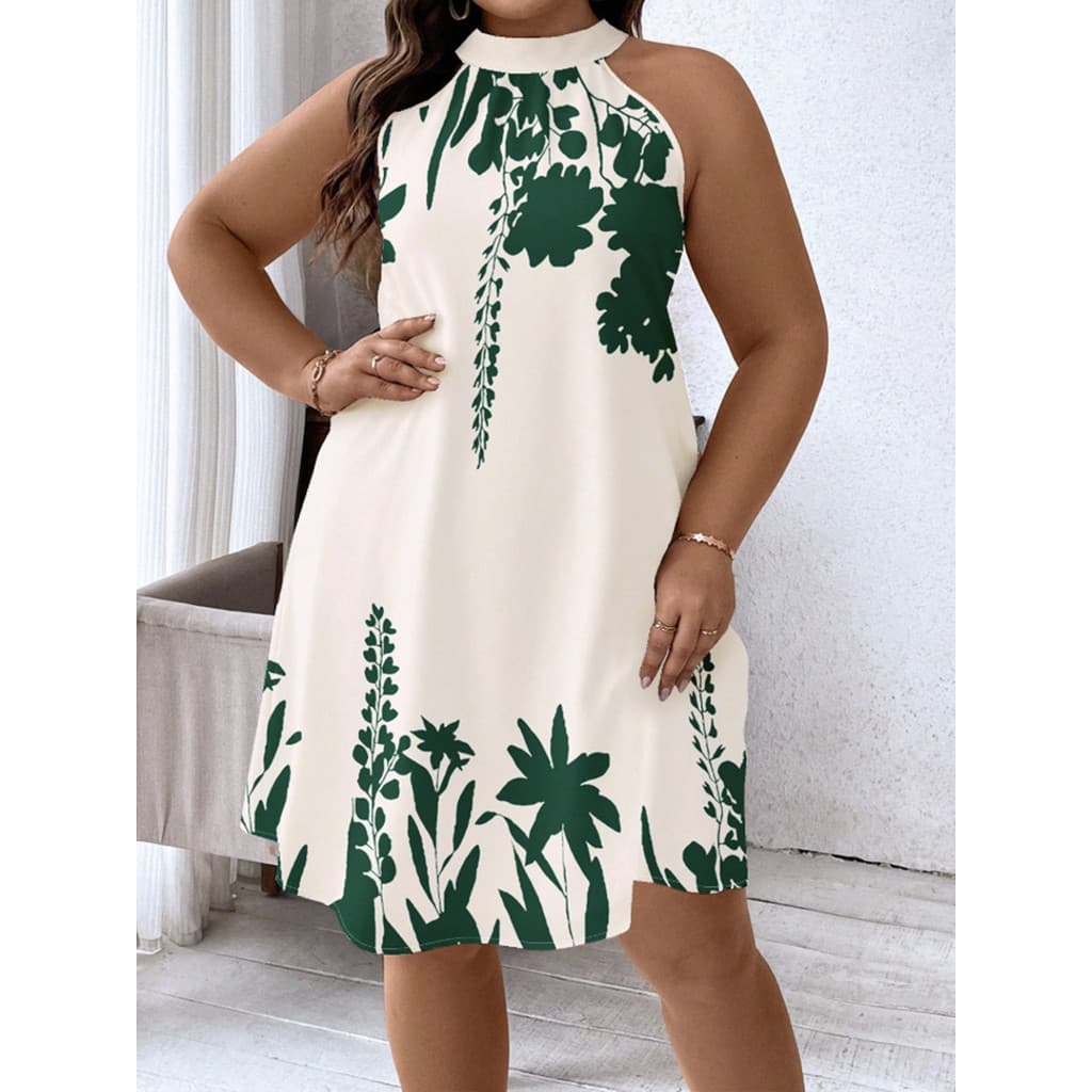 [Novo produto] Vestido literário retrô estampado com gola halter e renda Plus Size feminino [venda quente]