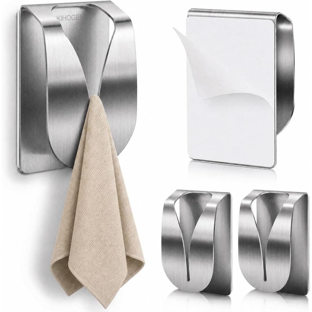 Conjunto de 4 peças de suporte adesivo para toalhas de cozinha KIHOGEM, suporte de gancho para toalhas de cozinha em aço