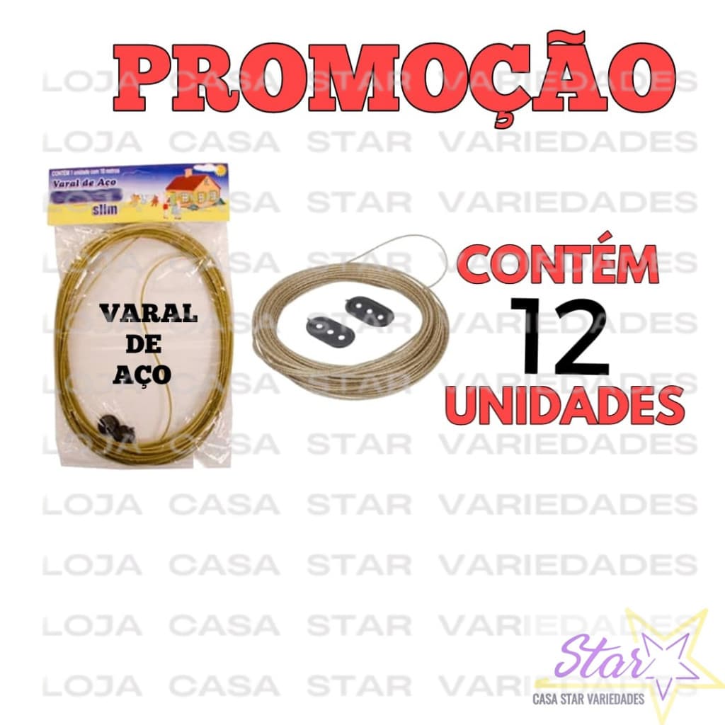 kit 12 varal aço revestido de PVC multuso 10metrosw
