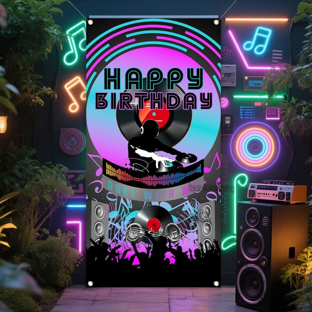 Faixa de Porta de Aniversário DJ, Capa de Porta Disco Hip Hop, Decorações de Porta DJ Rock para Artigos de Festa de Aniv