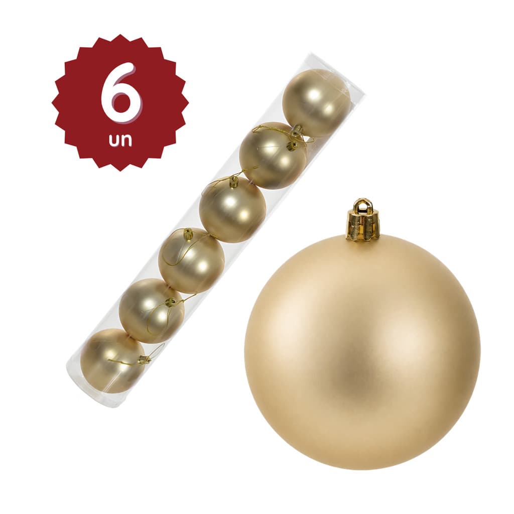 Kit 6 Bolas Natal 8cm Dourada Fosca Enfeite Pendente Árvore Decoração Natalina Luxo Estilo Premium