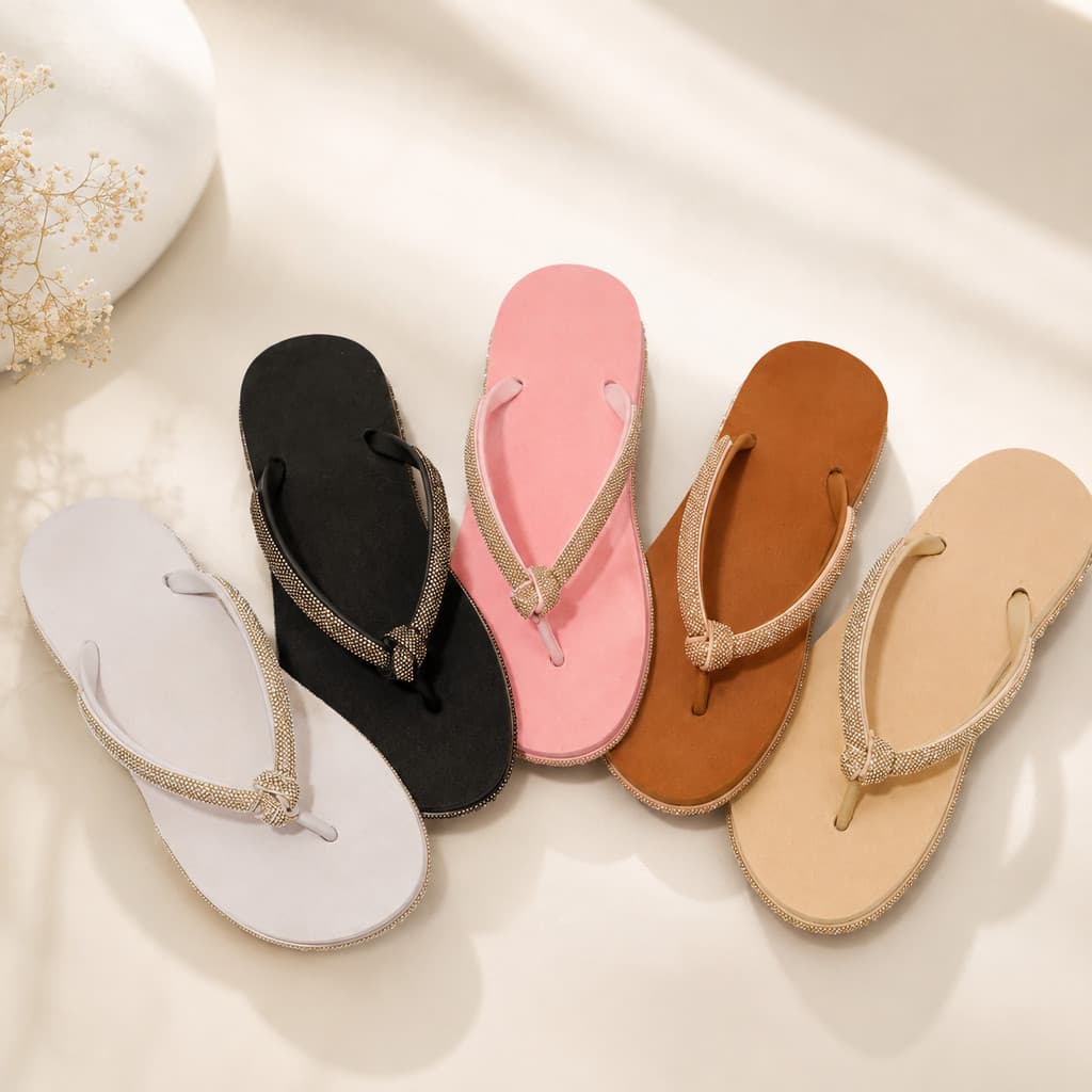 Chinelo Feminino com Tiras de Strass e Solado Decorado