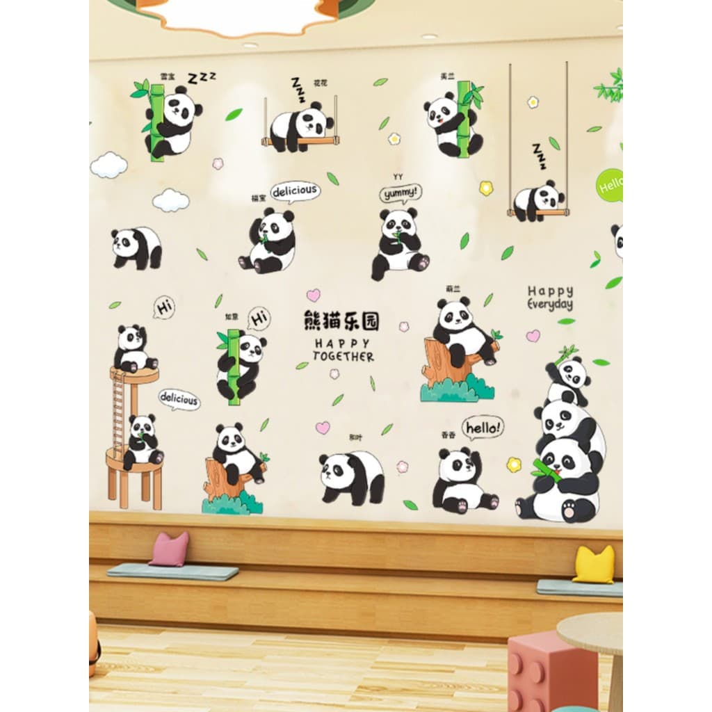 Crianças dos desenhos animados Panda adesivos de parede quarto do bebê adesivos fundo decoração da parede adesivos papel
