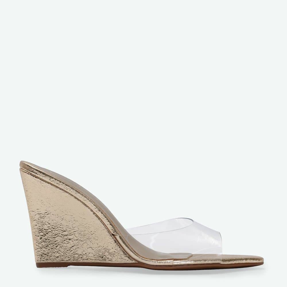Sandália Opens Mule Estela Tiras Transparentes Bico Fino Aberto Casual