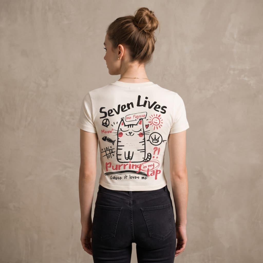 Blusa Cropped Feminina Branca Estampa Gato Costas Y2K Streetwear