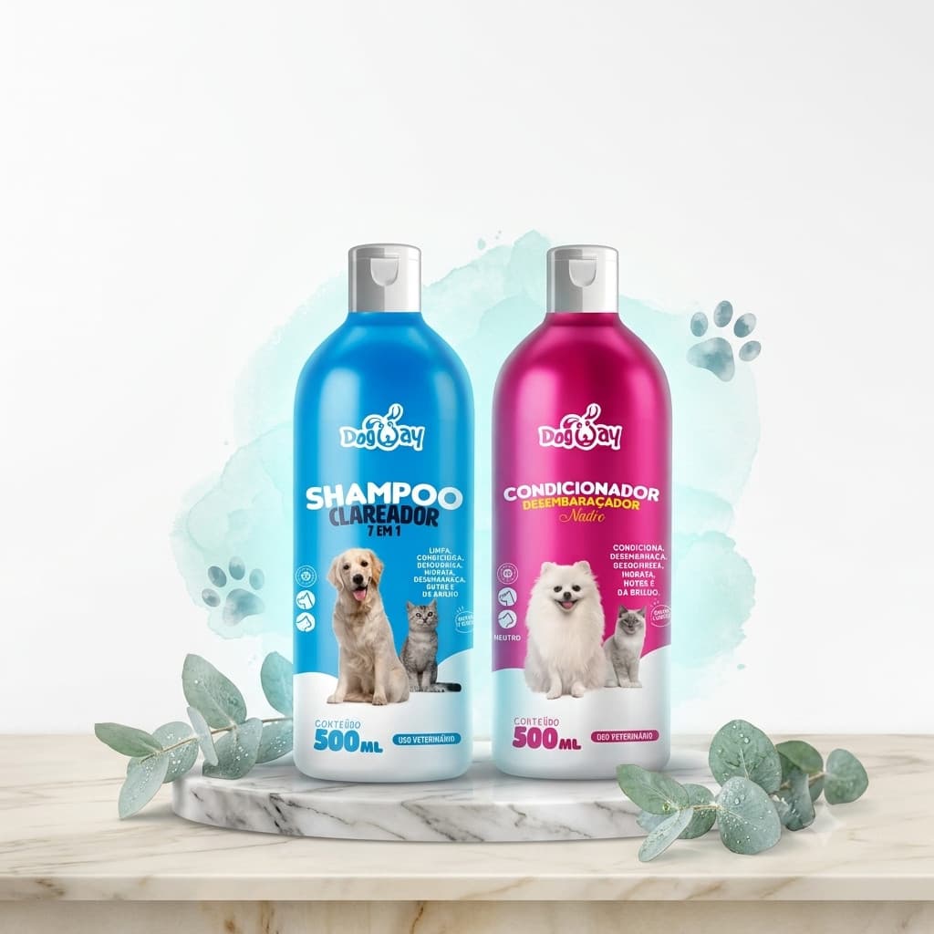 Kit Shampoo Branqueador + Condicionador Desembaraçador de Pelagem Cães E Gatos - Banho e Tosa