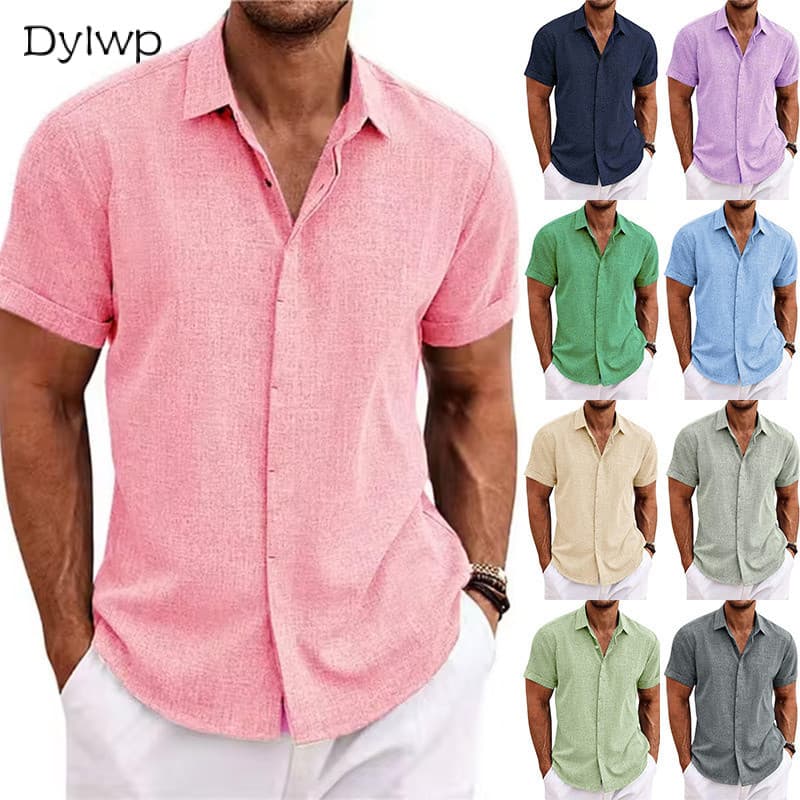 Camisa Masculina Manga Curta Verão Cor Sólida Camisa Solta - * & *