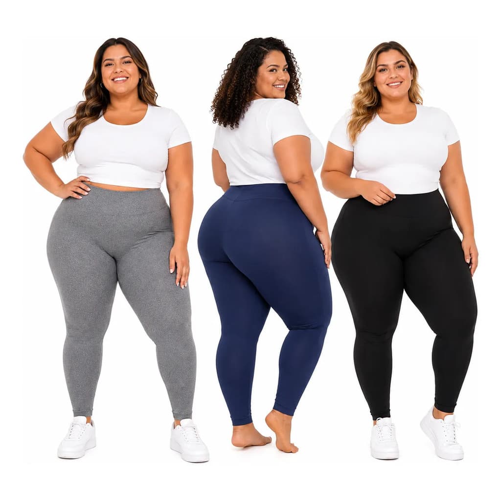 Kit 3 Calça Legging Plus Size Cintura Alta Tecido Grosso Modeladora Zero Transparencia Neopreme