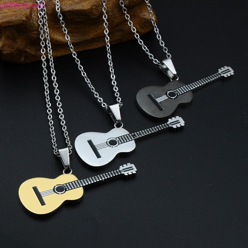 allilivefoua1 Colar De Guitarra Feminino Masculino Com Corrente Ajustável Estilo Música Hip Hop Pingente De Aço Inoxidáv