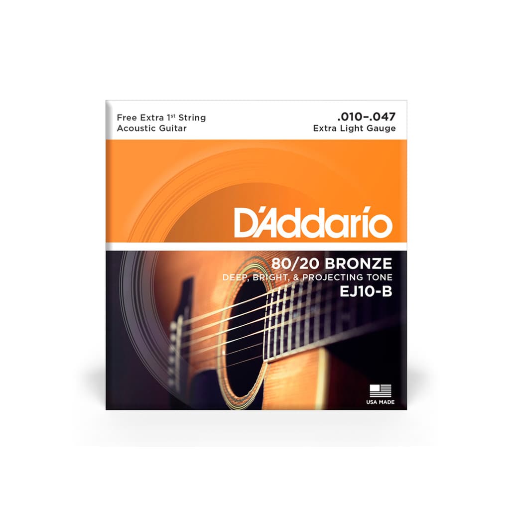 Cordas Para Violão Aço D Addario Bronze 80/20 Ej10-b+pl010 010" 047" Corda Extra Pl010 [F108]
