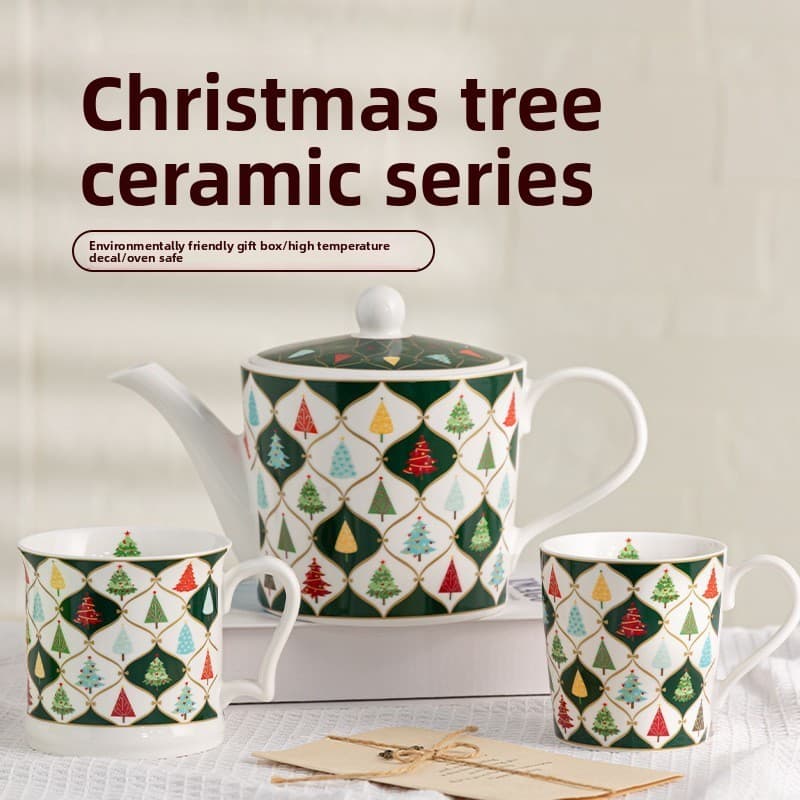 Caneca de cerâmica com padrão de árvore, retrô de luxo leve, conjunto de chá da tarde, copo de água limitado de Natal re