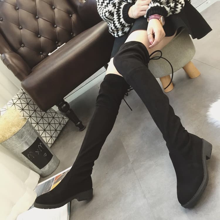 Botas femininas europeias americanas outono inverno novo estilo camurça botas elásticas sobre o joelho botas femininas d