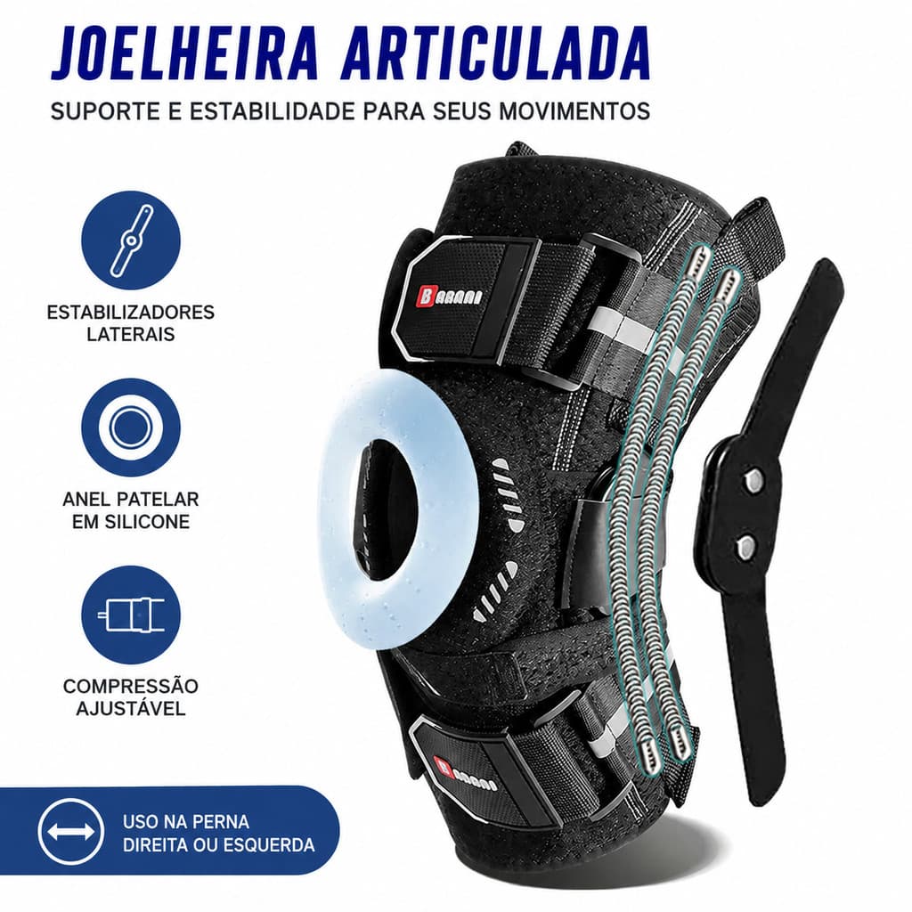 Joelheira Ortopédica Articulada Reforçada Estabilizadora Esportiva Compressão