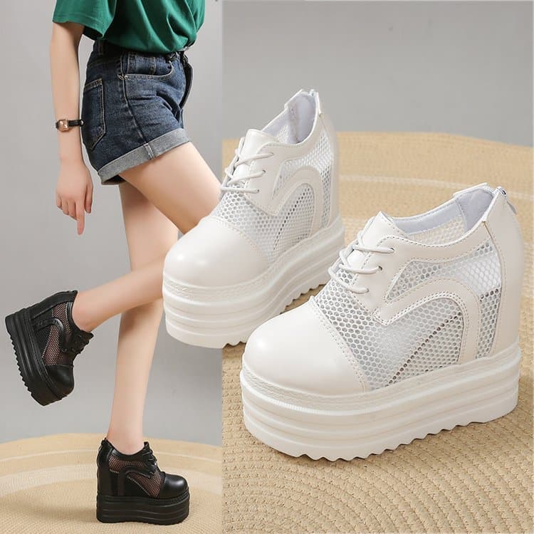Aumentar a altura 12cm, verão sola grossa aumentar a altura malha respirável botas femininas, botas curtas femininas, sa