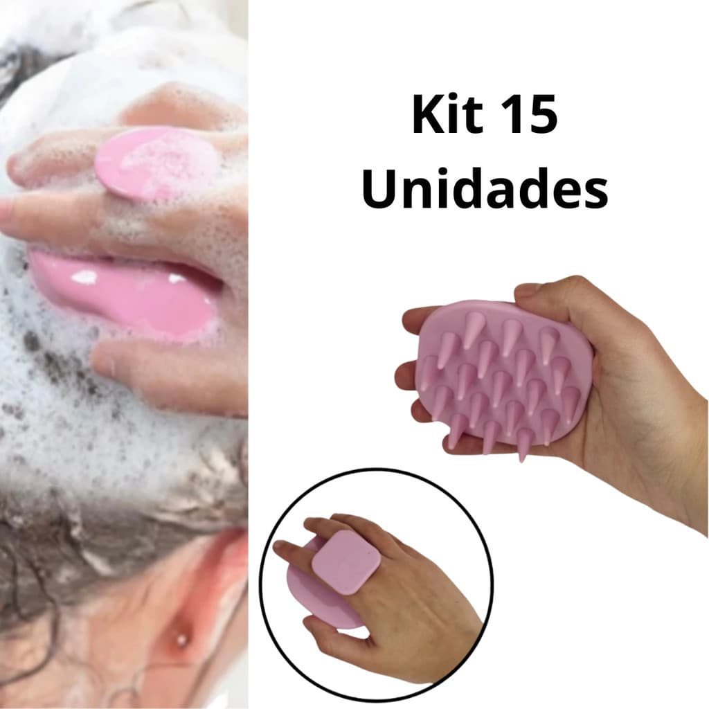 Kit 15 Escovas de Silicone Massageadora de Cabelos Fortalecimento do Cabelo