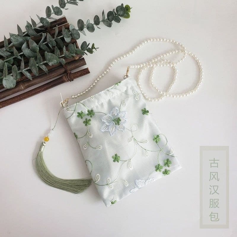 Mori estilo antigo laço bordado Hanfu saco estilo chinês pequeno quadrado saco com zíper combinando traje Diagonal saco
