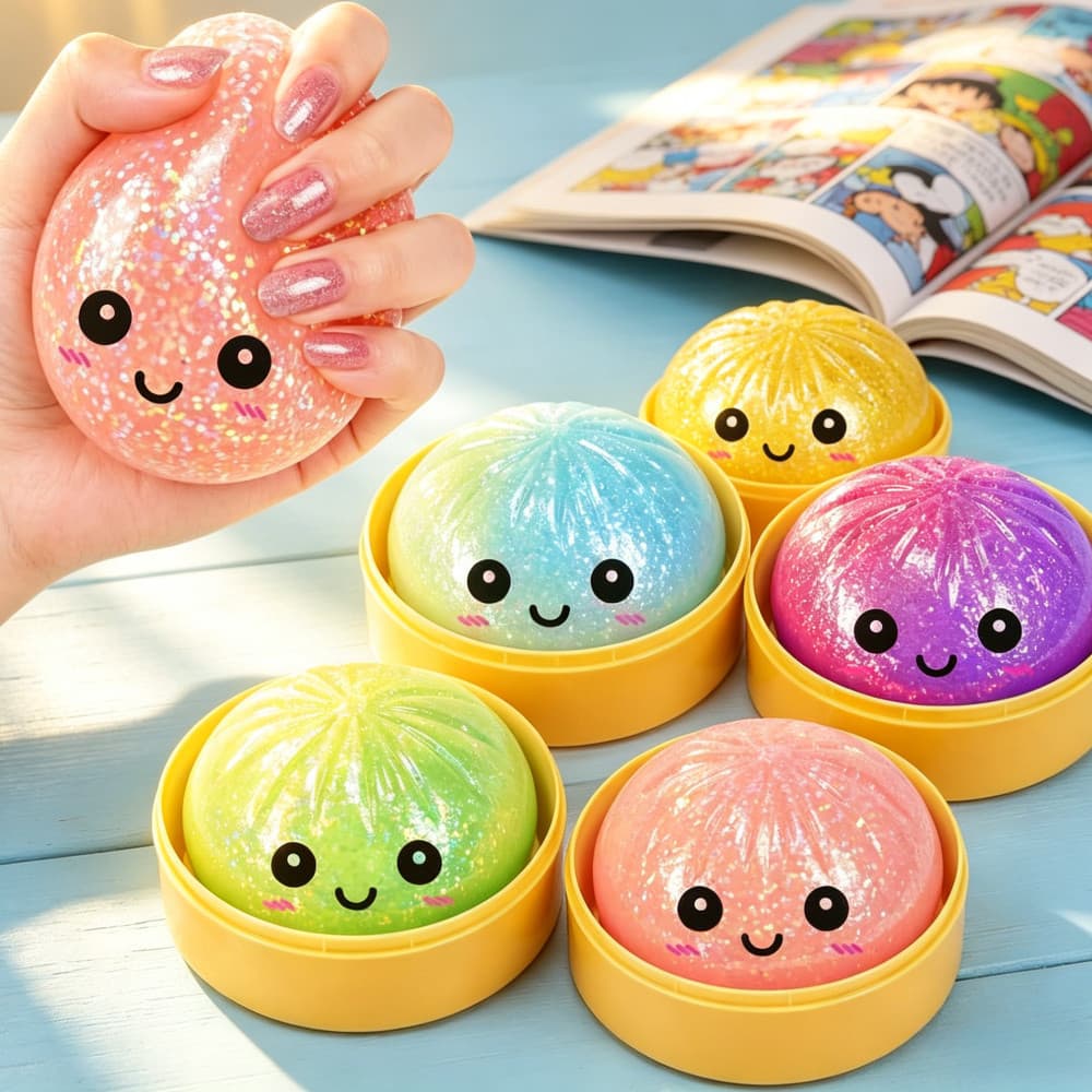 Siopao Brinquedo Arco-Íris Glitter Squishy Slime Portátil Fidget Presentes Para Alívio Do Estresse