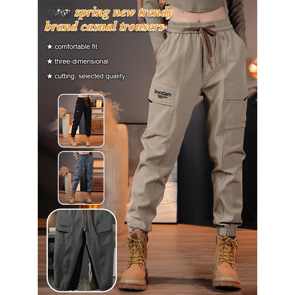 Calças cáqui casuais masculinas, calças folgadas com cordão para a primavera, calças de trabalho, calças subcasuais.