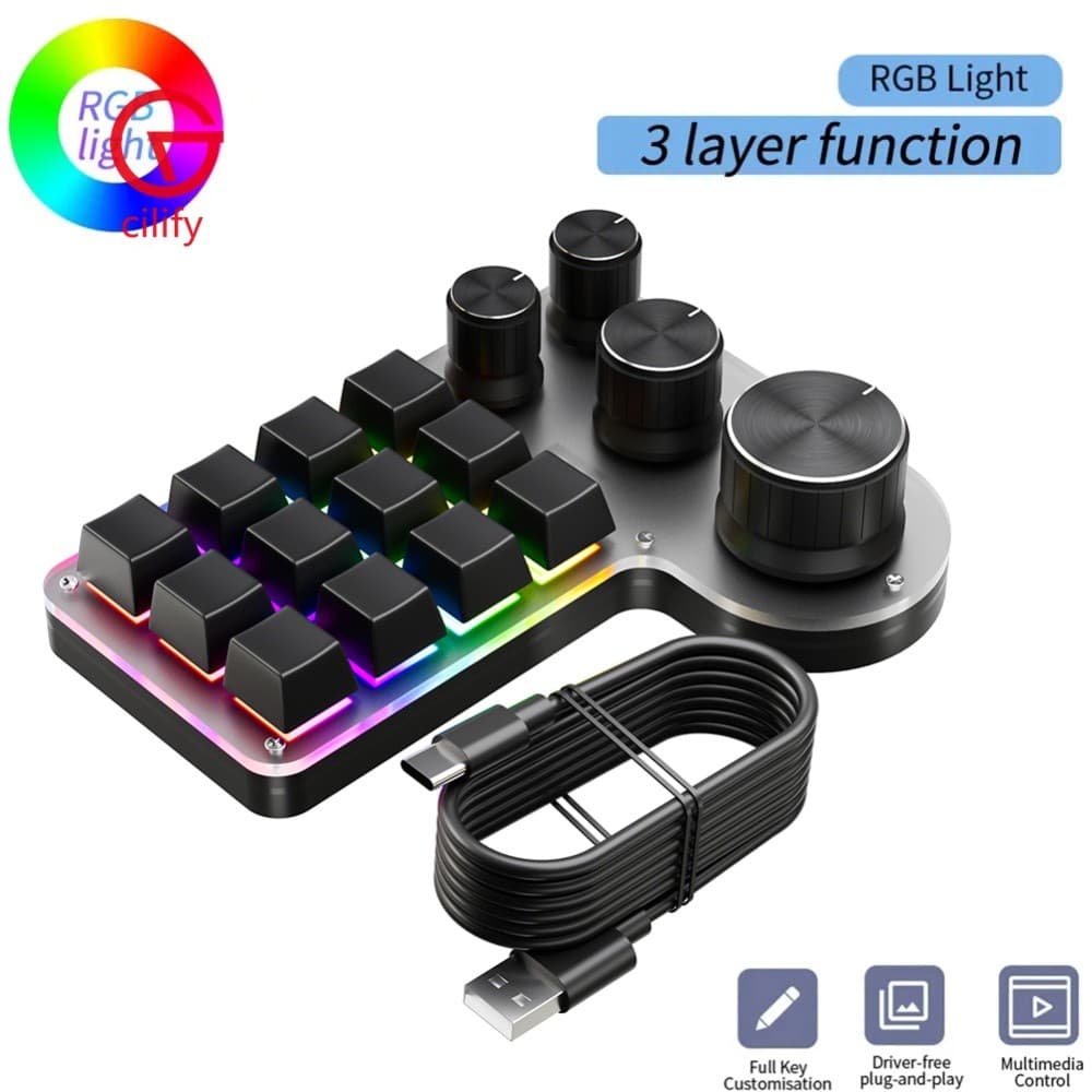 12 Teclas 4 Botões Programação Macro Teclado RGB USB Com Fio/Bluetooth-Compatível Mecânico Para Jogos Hot-swap